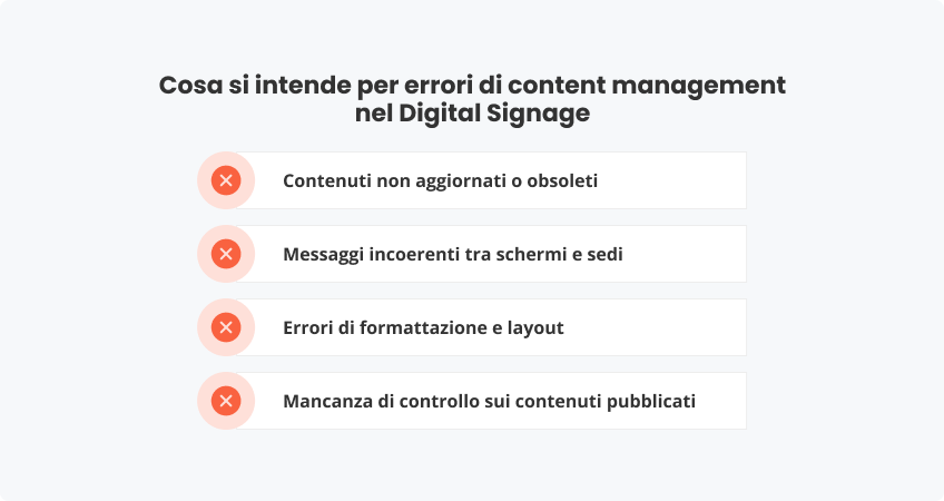 Cosa intende per errori di content management nel Digital Signage